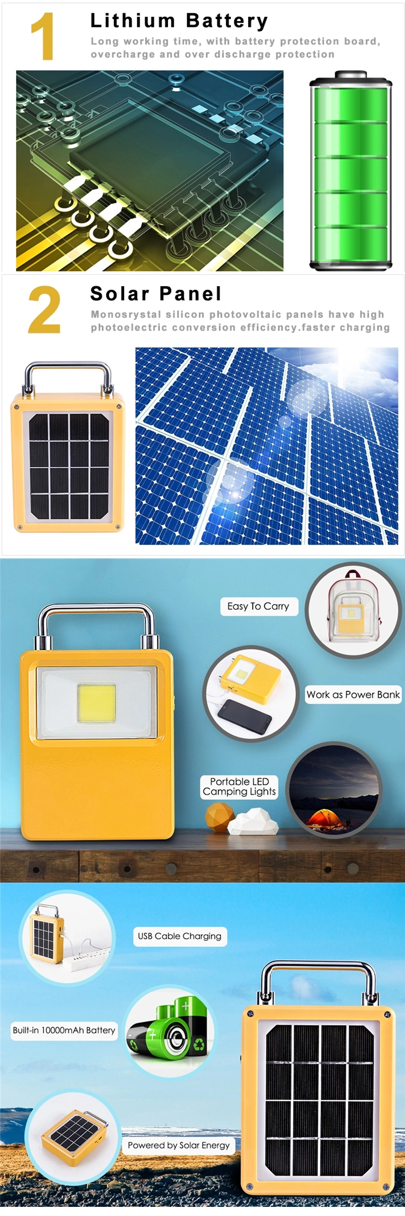 Solar LED Outdoor Indoor Portable USB Lamp Camping Tent Outdoor Waterproof 10W 20W 30W 50W Flood Light