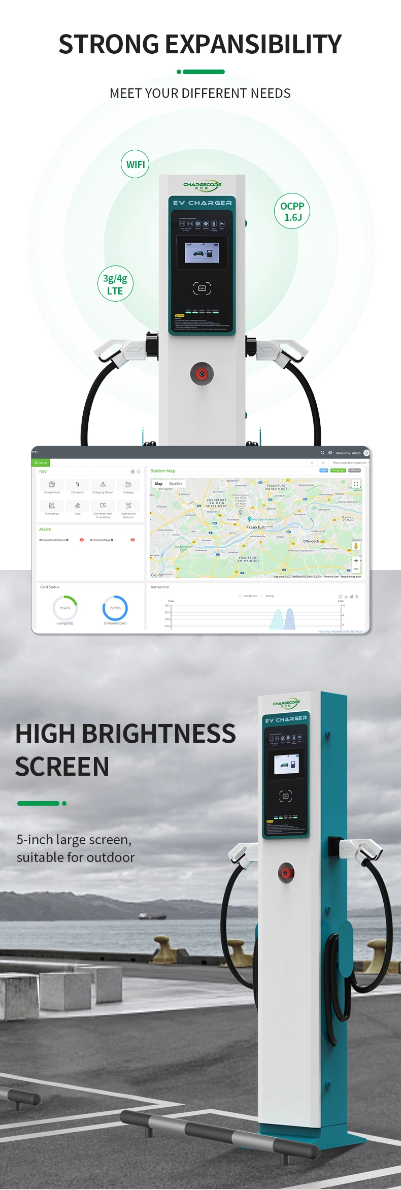 Single Double Cables Guns with Sockets AC EV Charger 7kw/22kw/44kw Electronic Car EV Fast Charging Station with CE Certificate