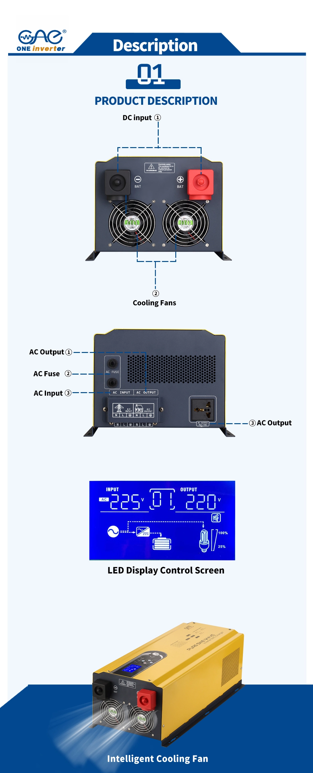 12 Volt 220 Volt Inverter 1 Kw Inverter Batteryless Solar Inverter off Grid Hybrid Grid Inverter Battery Charger